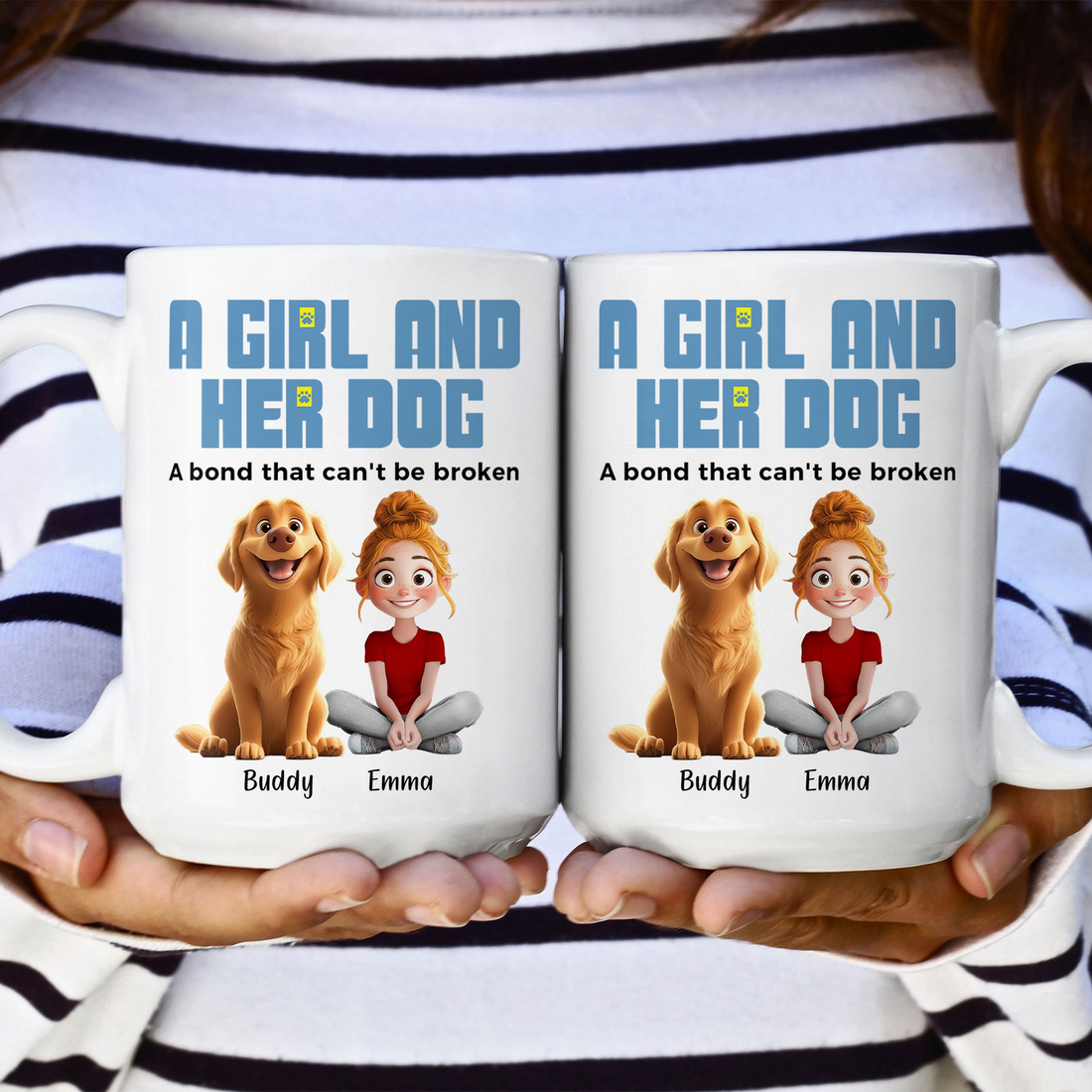 Dog Mom's Personalized Mug: Custom Girl and Dogs Illustration with Names - Unique Birthday or Mother's Day Gift for Dog Lovers
