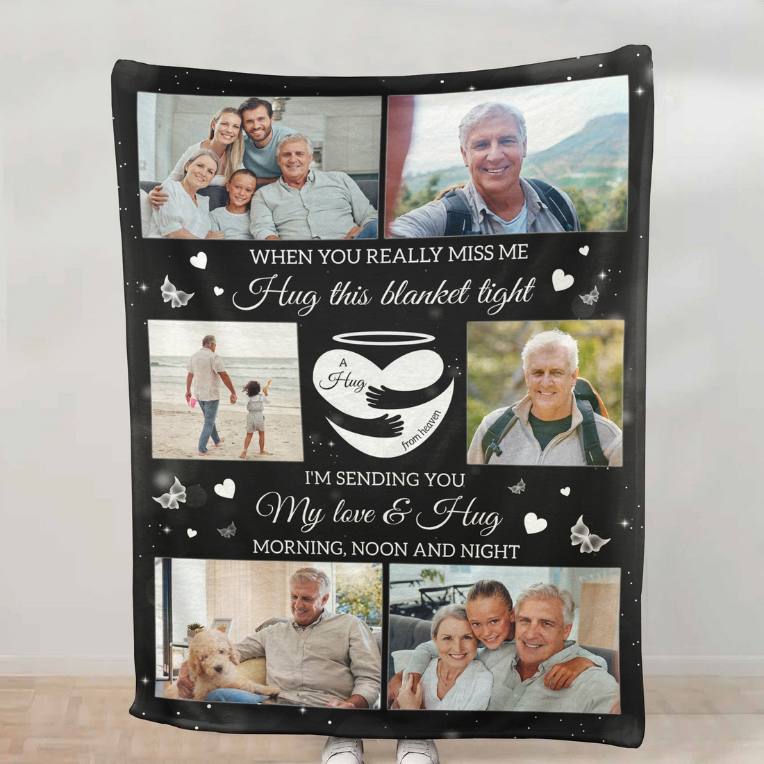 Personalized A Hug From Heaven Memorial Gift fleece blanket, soft fleece fabric close-up