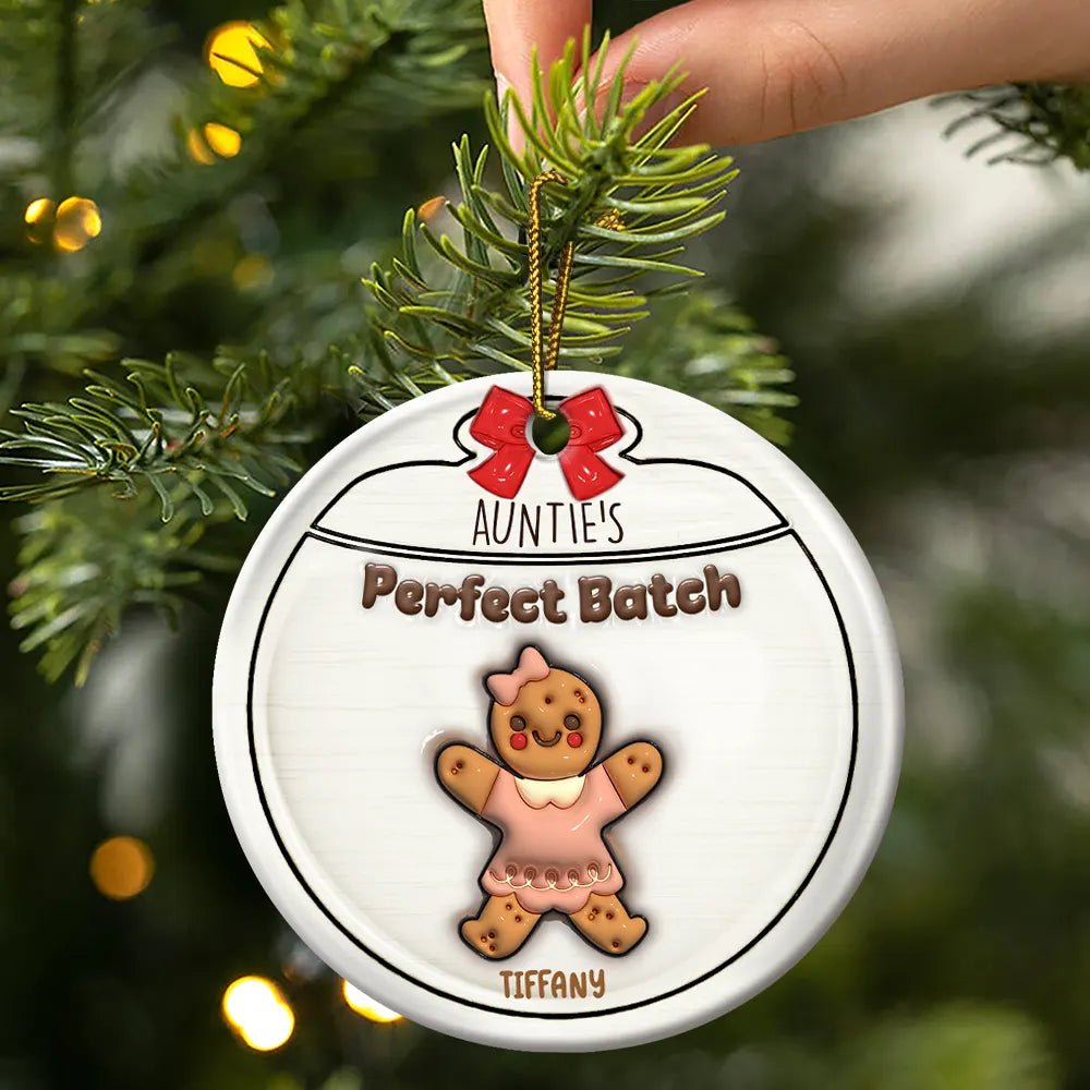 Gingerbread Cookies Grandma Grandpa Perfect Patch - Personalized Custom 3D Inflated Effect Ceramic Ornament - Gift For Mom, Dad, Grandparents