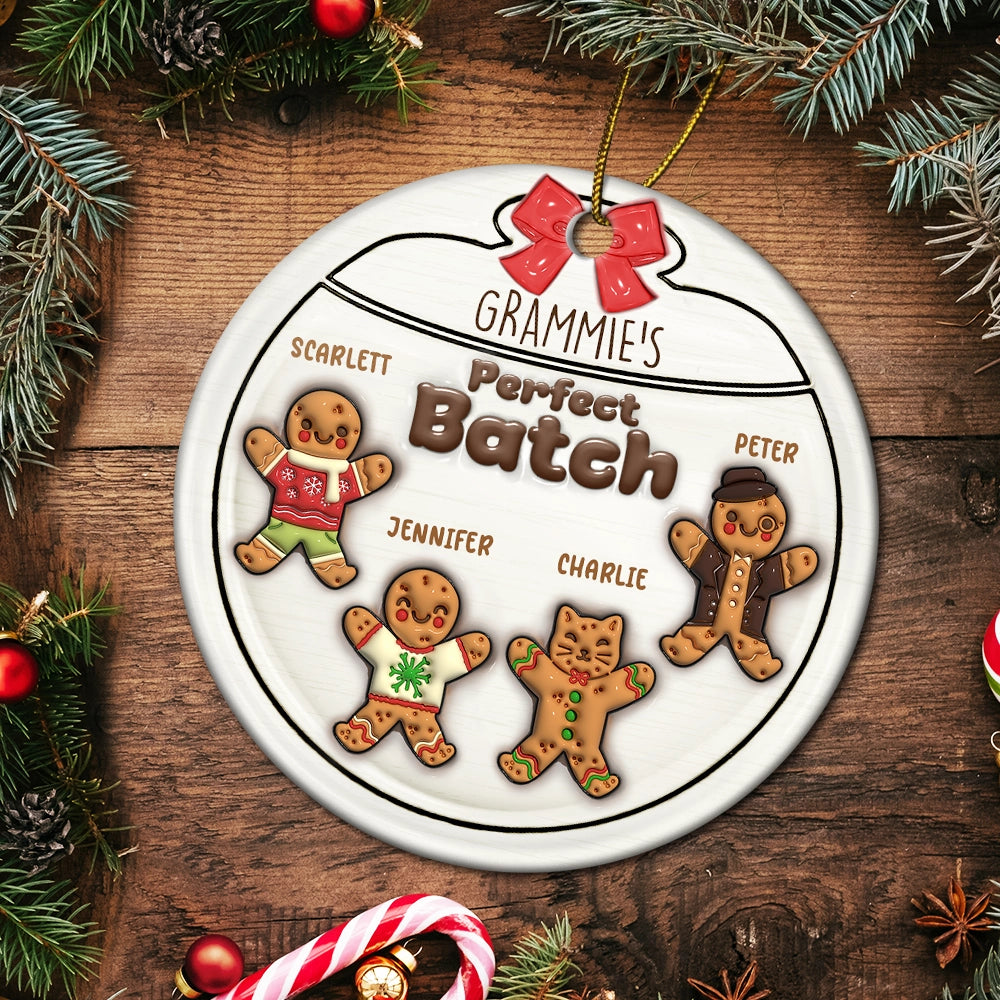 Gingerbread Cookies Grandma Grandpa Perfect Patch - Personalized Custom 3D Inflated Effect Ceramic Ornament - Gift For Mom, Dad, Grandparents