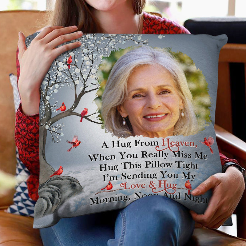 Custom Photo A Hug From Heaven - Personalized Custom Pillow - Memorial Gift For Family, Siblings, Friends