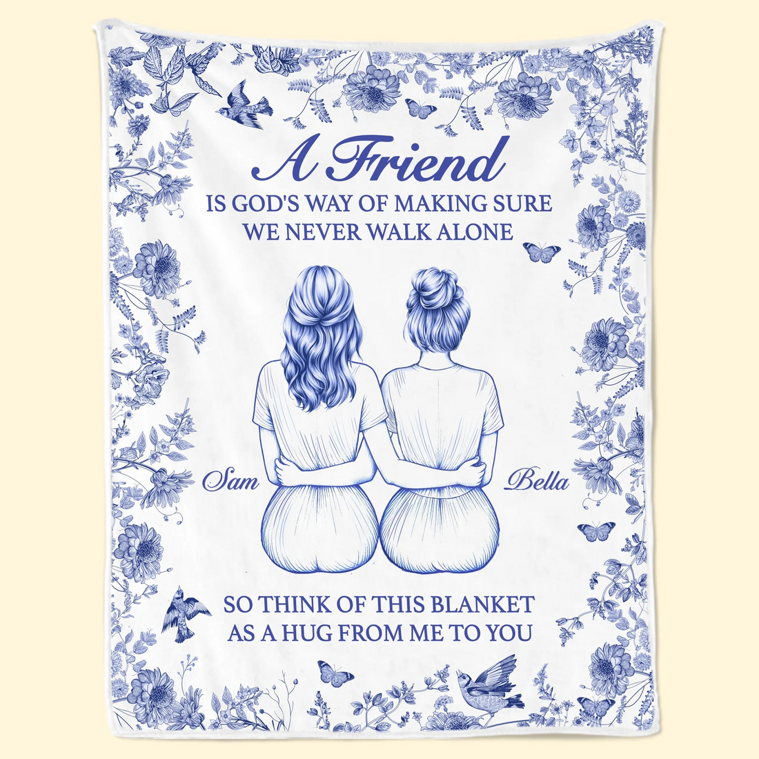 Personalized A Hug From Me To You Besties fleece blanket, soft fleece fabric close-up