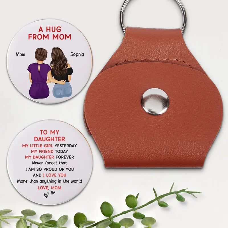 A Hug From Mom - Personalized Leather Pocket Hug - Gift From Mom To Daughter/Son