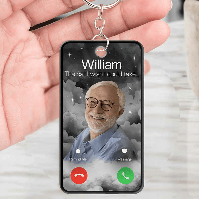 Custom Photo The Call I Wish I Could Take - Personalized Acrylic Keychain -Memorial Sympathy Gift for Family Members Grandma, Grandpa, Dad, Mom