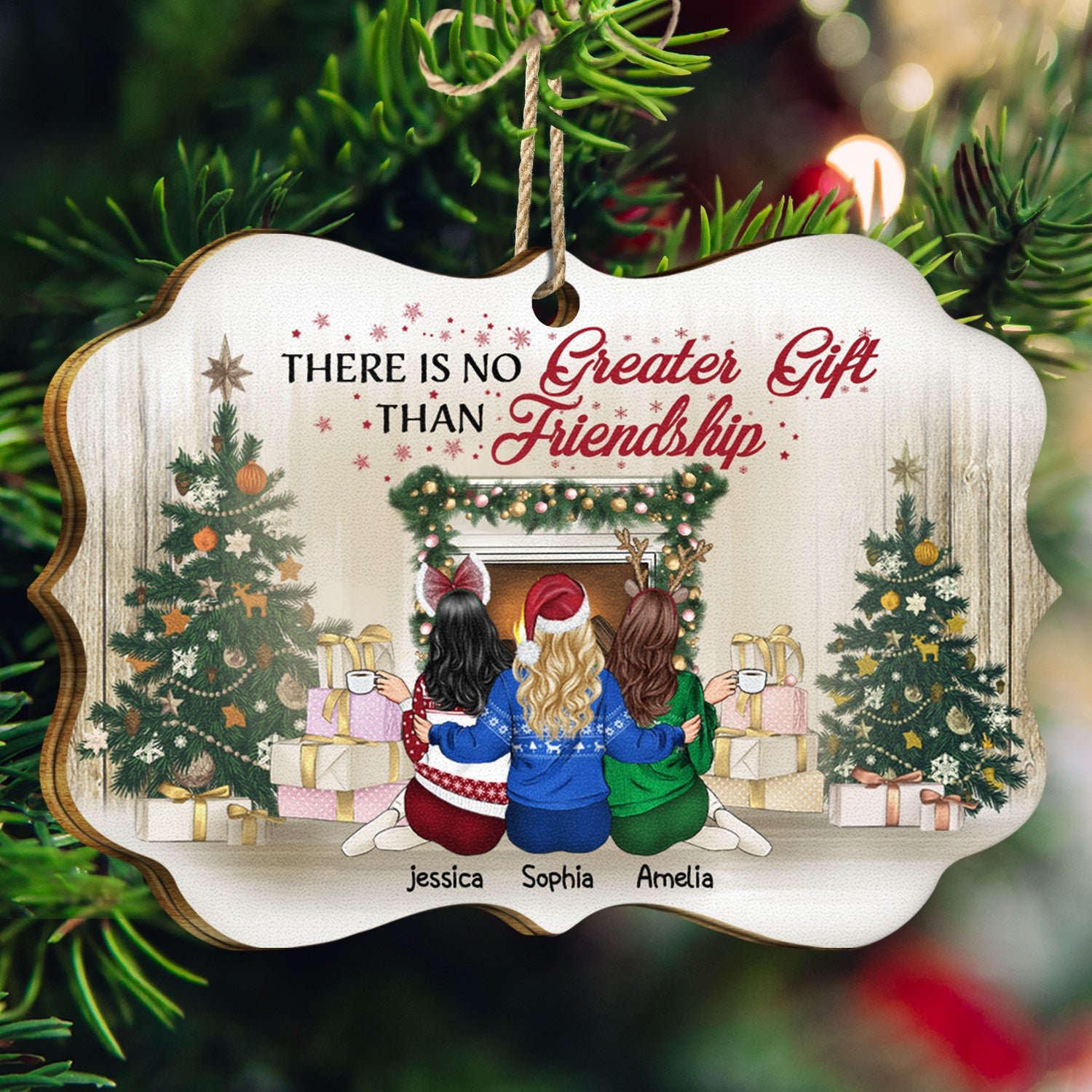 Best Friends There Is No Greater Gift Than Friendship - Personalized Medallion Wooden Ornament - Christmas Gift for Him/Her, Besties, Friends, Sister/Brother
