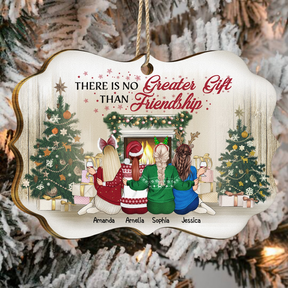 Best Friends There Is No Greater Gift Than Friendship - Personalized Medallion Wooden Ornament - Christmas Gift for Him/Her, Besties, Friends, Sister/Brother