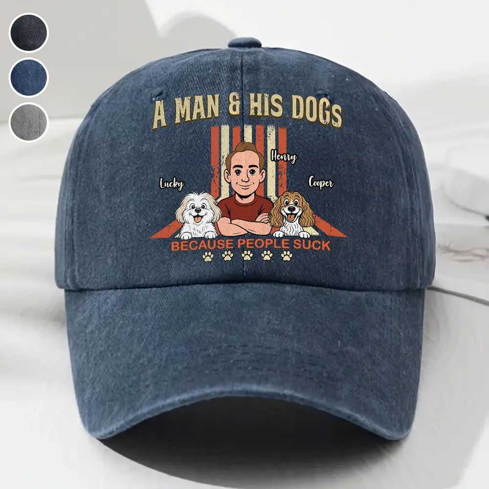 A Man And His Retro Dog - Personalized Custom Vintage Washed Denim Cap - Father's Day Gift for Him, Husband, Daddy, Dog Lovers