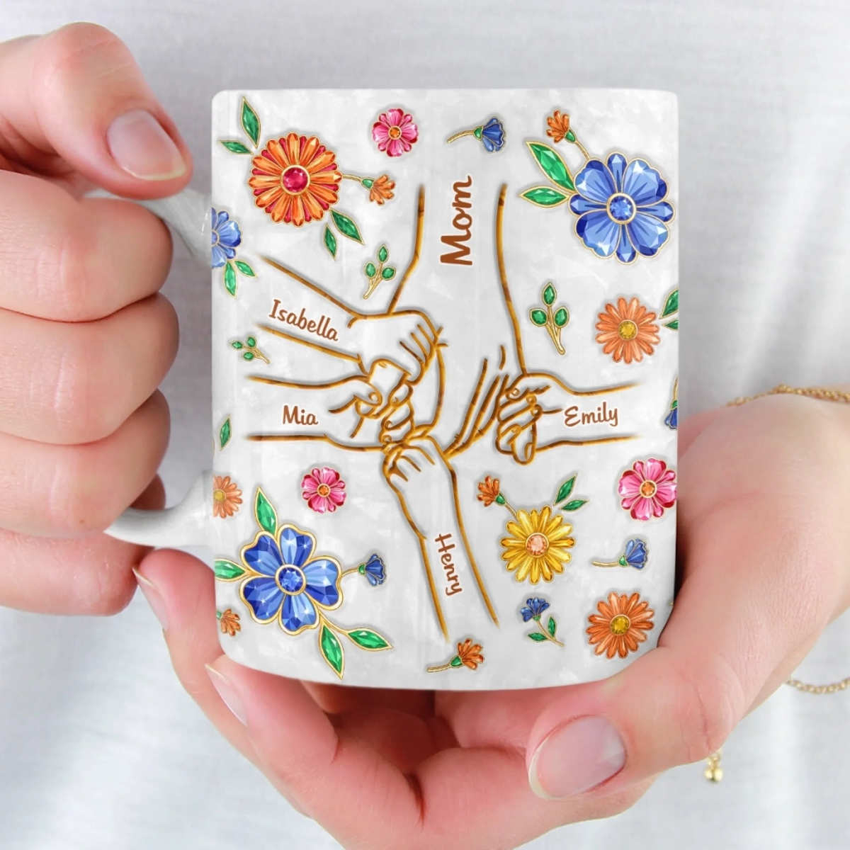 A Mother’s Loving Hands - Personalized 3D Inflated Effect Printed Mug - Mother's Day Gift For Mom, Grandma