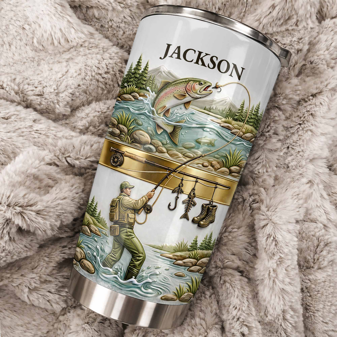 Personalized A Peaceful Day On The River Fishing 20oz tumbler, alternate view 2