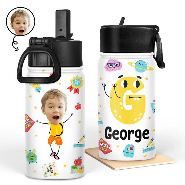 Custom Photo Letter School Kid - Personalized Bottle For Back To School, First Day of School - Student, Son, Daughter | Kindergarten, Pre-K, Preschool