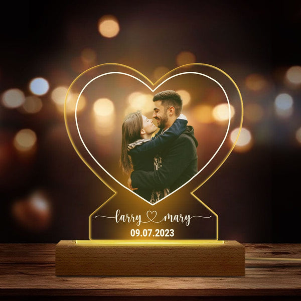 Custom Photo Anniversary Gift For Boyfriend And Girlfriend - Personalized 3D Led Light Wooden Base - Valentine's Day Gift