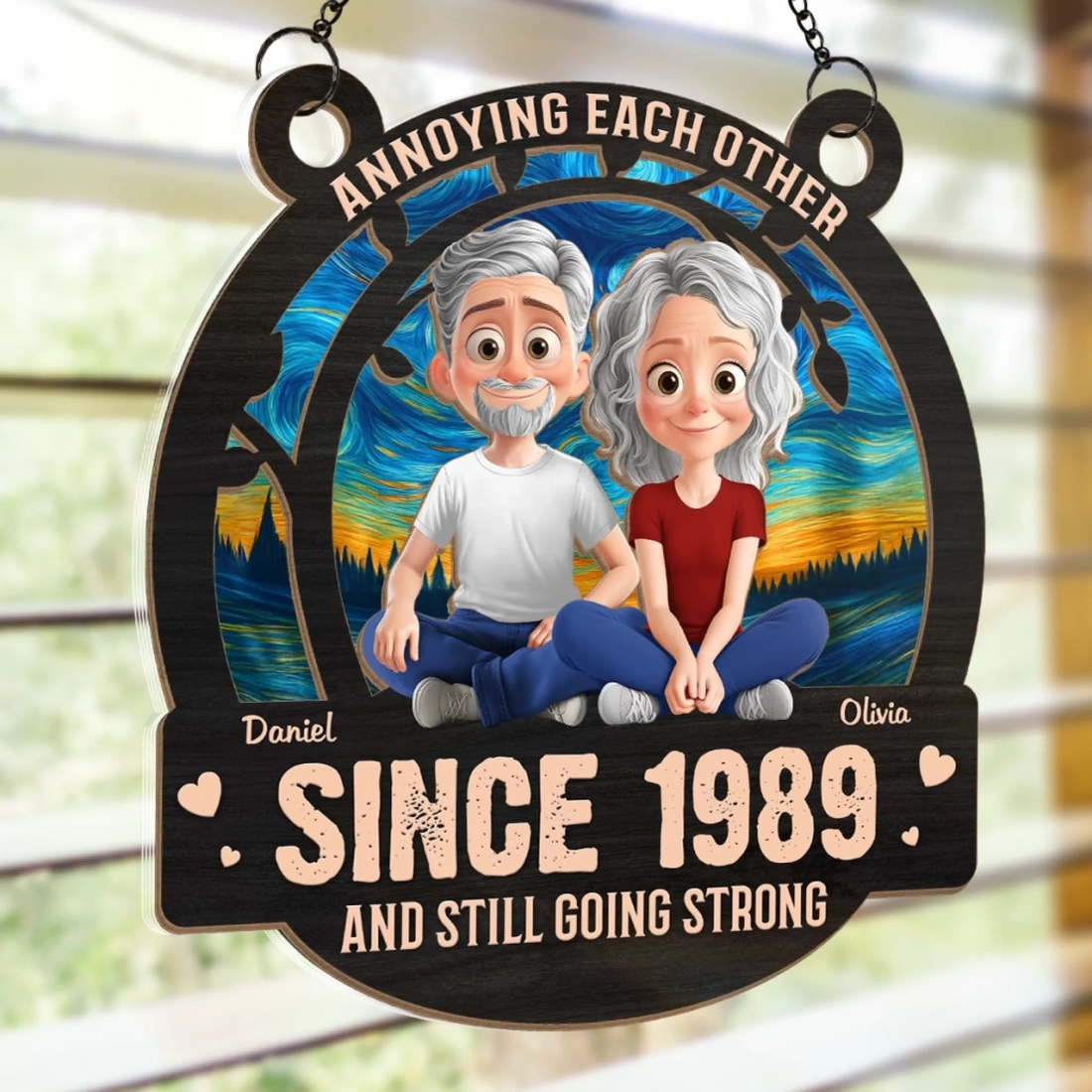 Annoying Each Other For Many Years Couple personalized suncatcher ornament, alternate view 3
