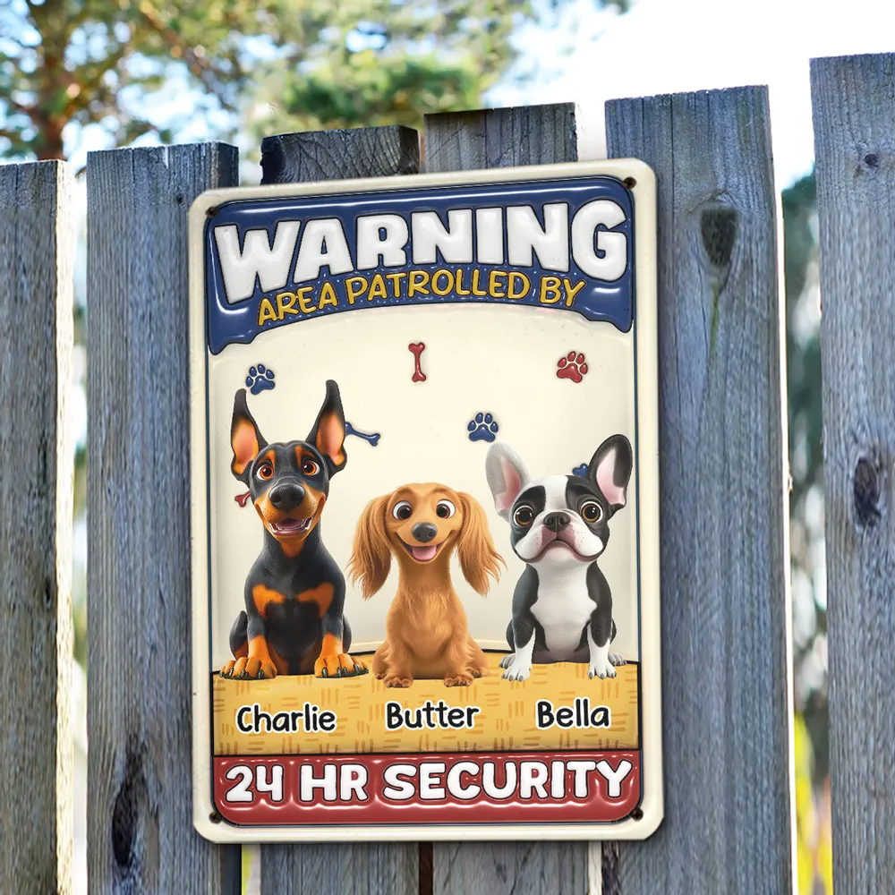 Personalized Area Patrolled By Dogs metal sign, alternate view 2