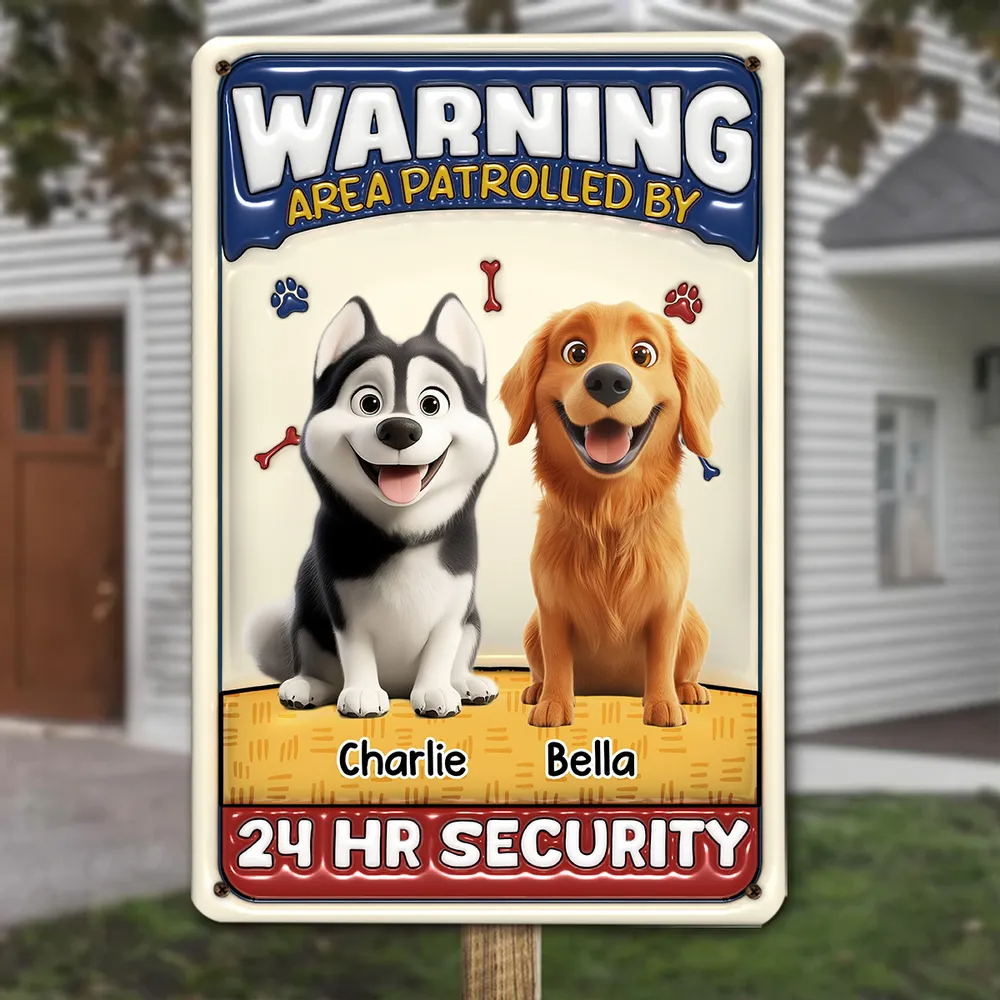 Personalized Area Patrolled By Dogs metal sign, alternate view 3