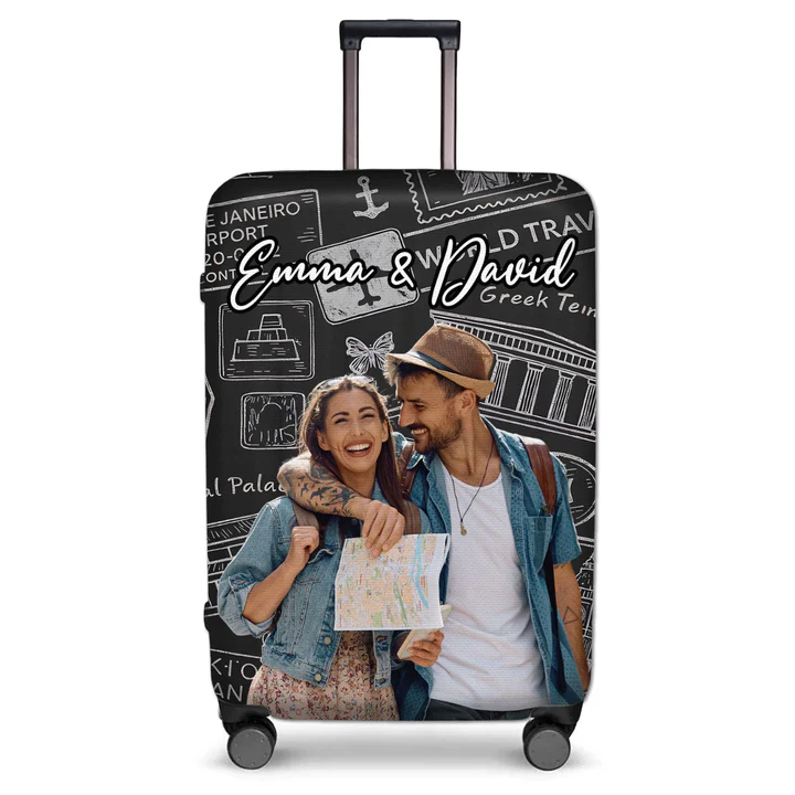 Custom Photo Around The World - Personalized Custom Luggage Cover - Summer Vacation Gift, Gift For Travel Lovers