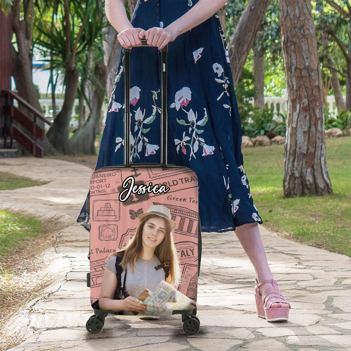 Custom Photo Around The World - Personalized Custom Luggage Cover - Summer Vacation Gift, Gift For Travel Lovers