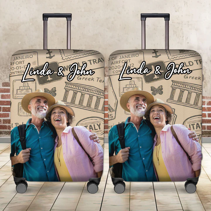 Custom Photo Around The World - Personalized Custom Luggage Cover - Summer Vacation Gift, Gift For Travel Lovers