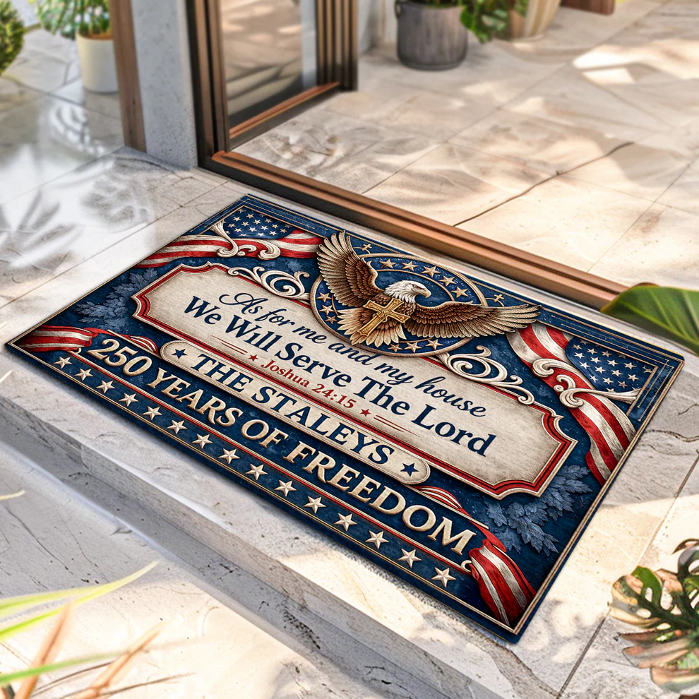 As For Me And My House We Will Serve The Lord - Personalized Doormat - America 250th Anniversary Gifts For Family, Mom, Dad, Brother, Sister