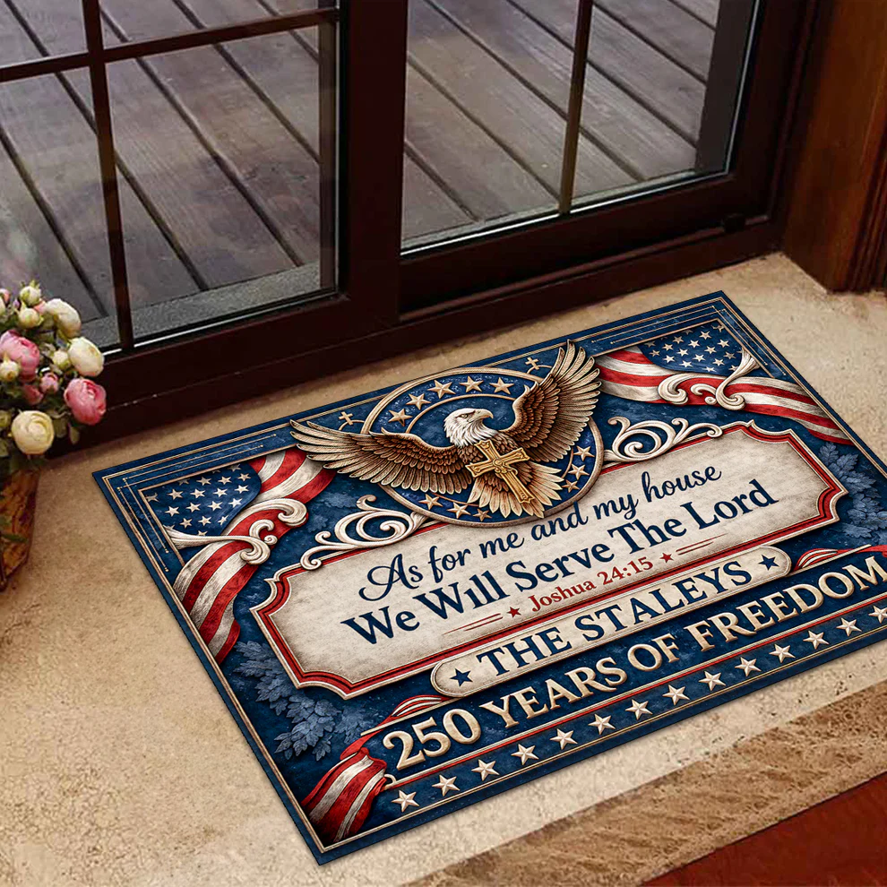 As For Me And My House We Will Serve The Lord - Personalized Doormat - America 250th Anniversary Gifts For Family, Mom, Dad, Brother, Sister