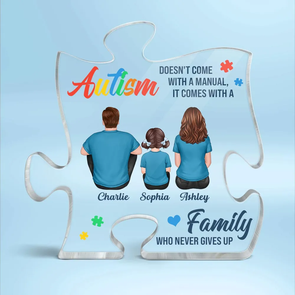 Personalized Autism Comes With A Family Never Give Up acrylic plaque, alternate view 3
