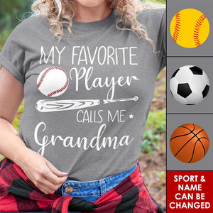 My Favorite Player Calls Me Grandma - Personalized Custom T Shirt - Birthday, Loving, Funny Gift for Grandma/Nana/Mimi, Mom, Wife, Grandparent - Suzitee Store