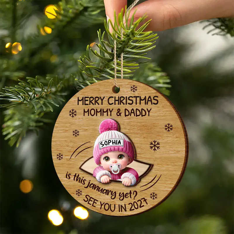 Baby Expecting Christmas On The Inside See You In - Personalized Custom 2-layered Wood Ornament - Christmas Gift For Expecting Moms, Dads, Grandparents