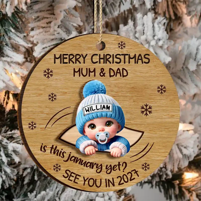 Baby Expecting Christmas On The Inside See You In - Personalized Custom 2-layered Wood Ornament - Christmas Gift For Expecting Moms, Dads, Grandparents