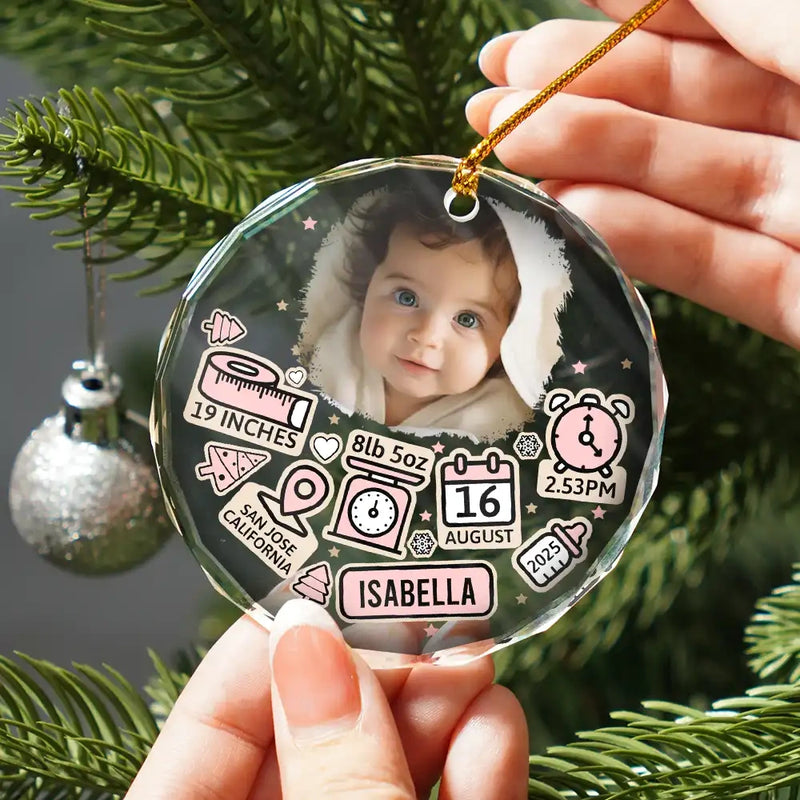 Custom Photo Baby First Christmas - Personalized Circle Glass Ornament - Newborn Gifts, Babies 1st Christmas Gifts