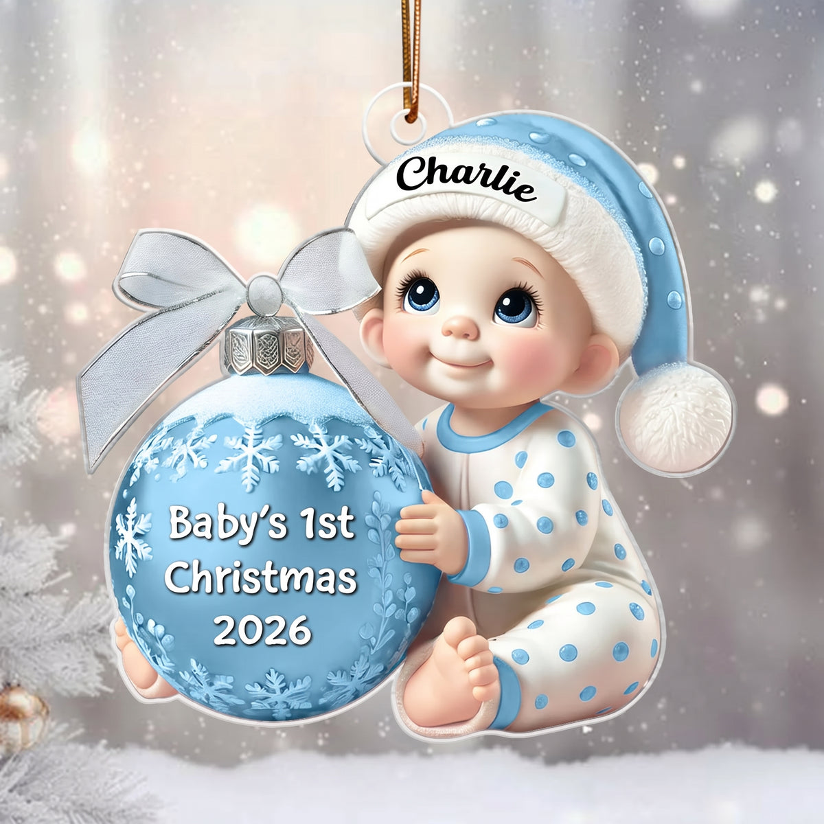 Baby Holding Christmas Bauble 3D Effect - Personalized Custom Shaped Acrylic Ornament - Newborn Gifts, Babies 1st Christmas Gifts