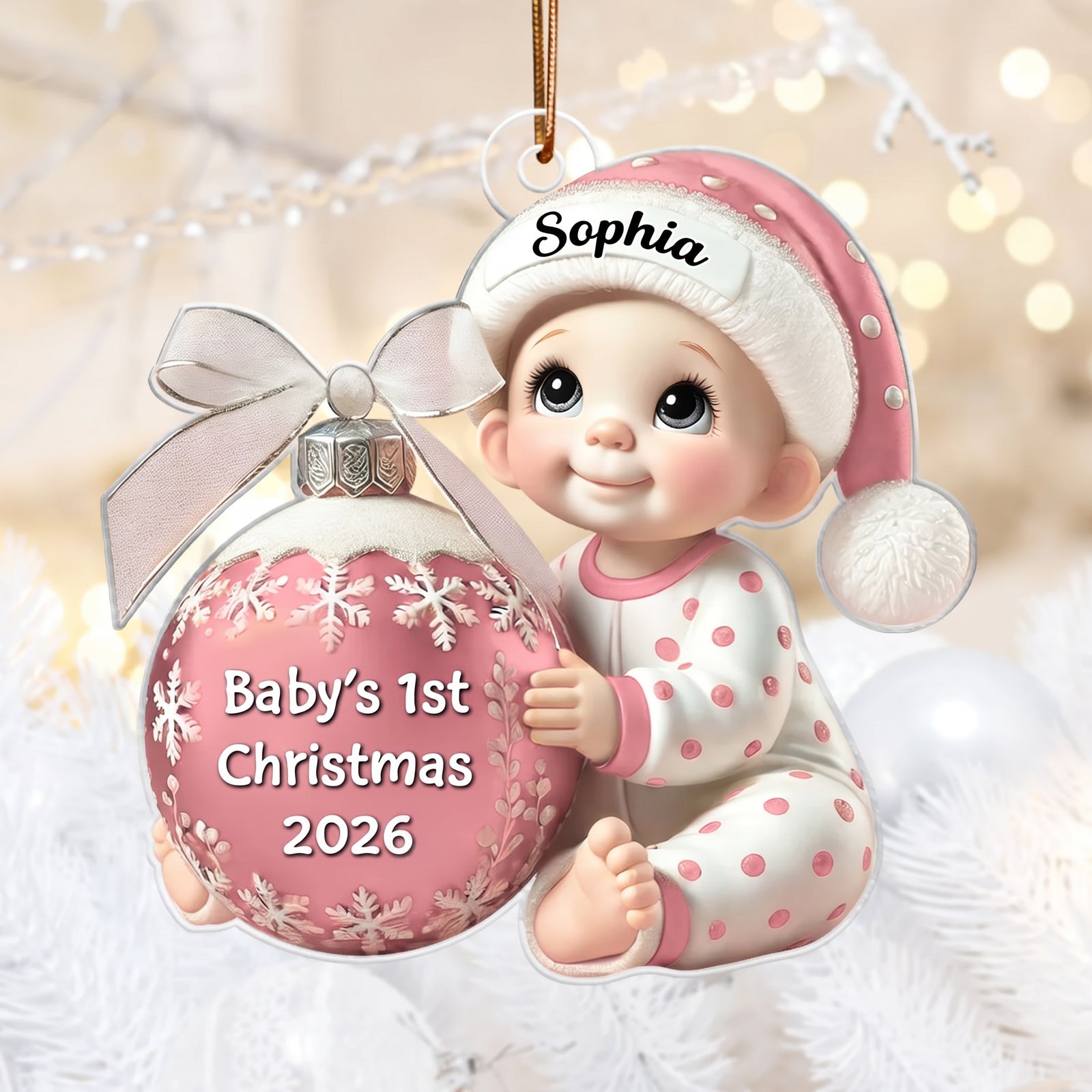 Baby Holding Christmas Bauble 3D Effect - Personalized Custom Shaped Acrylic Ornament - Newborn Gifts, Babies 1st Christmas Gifts