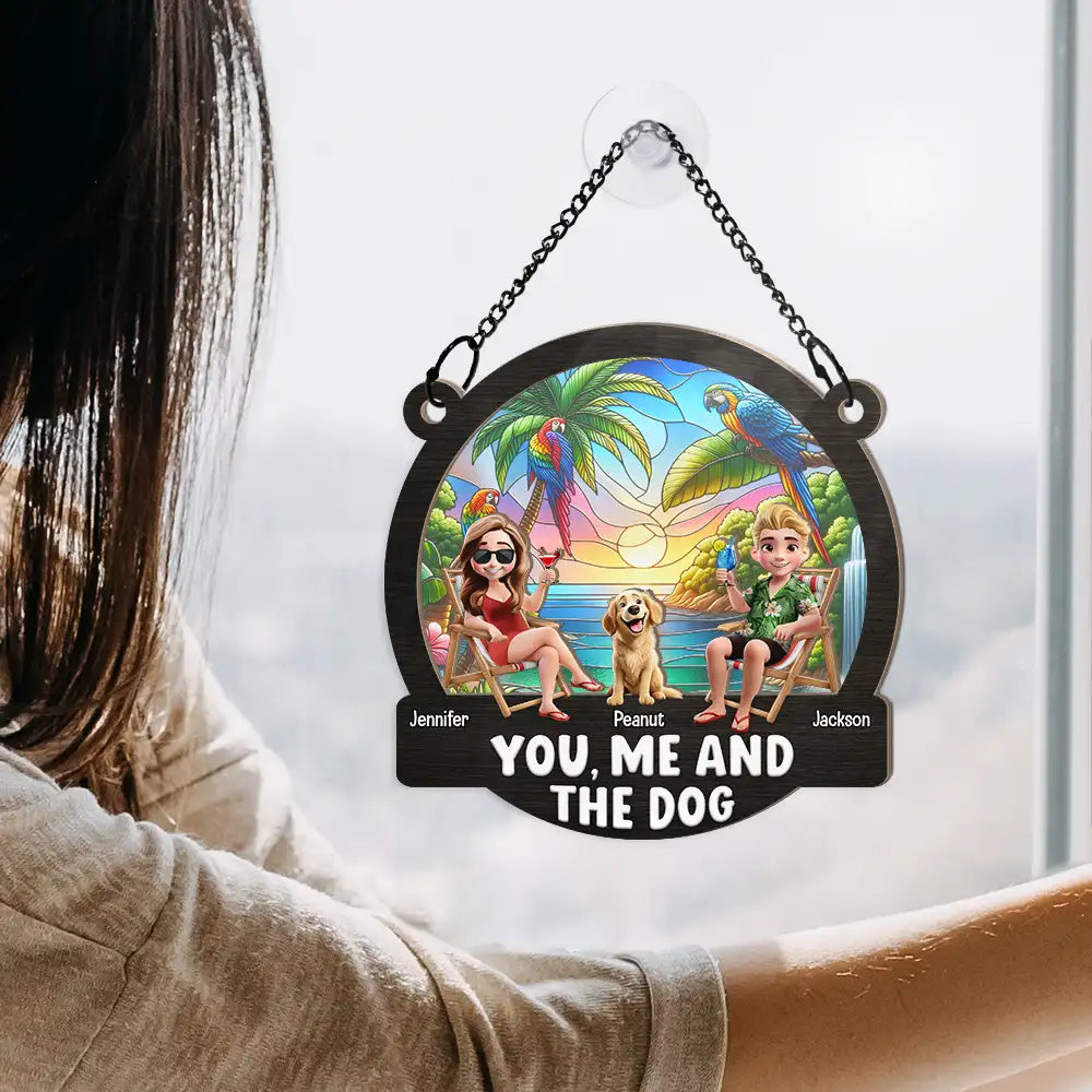Beach You, Me And The Dogs personalized suncatcher ornament, alternate view 3