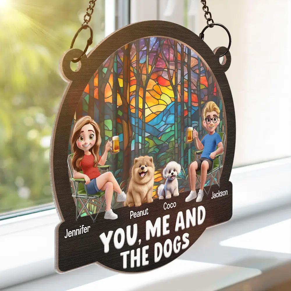 Beach You, Me And The Dogs - Personalized Window Hanging Suncatcher Ornament - Summer Gift For Couple, Wife, Husband, Dog Lovers