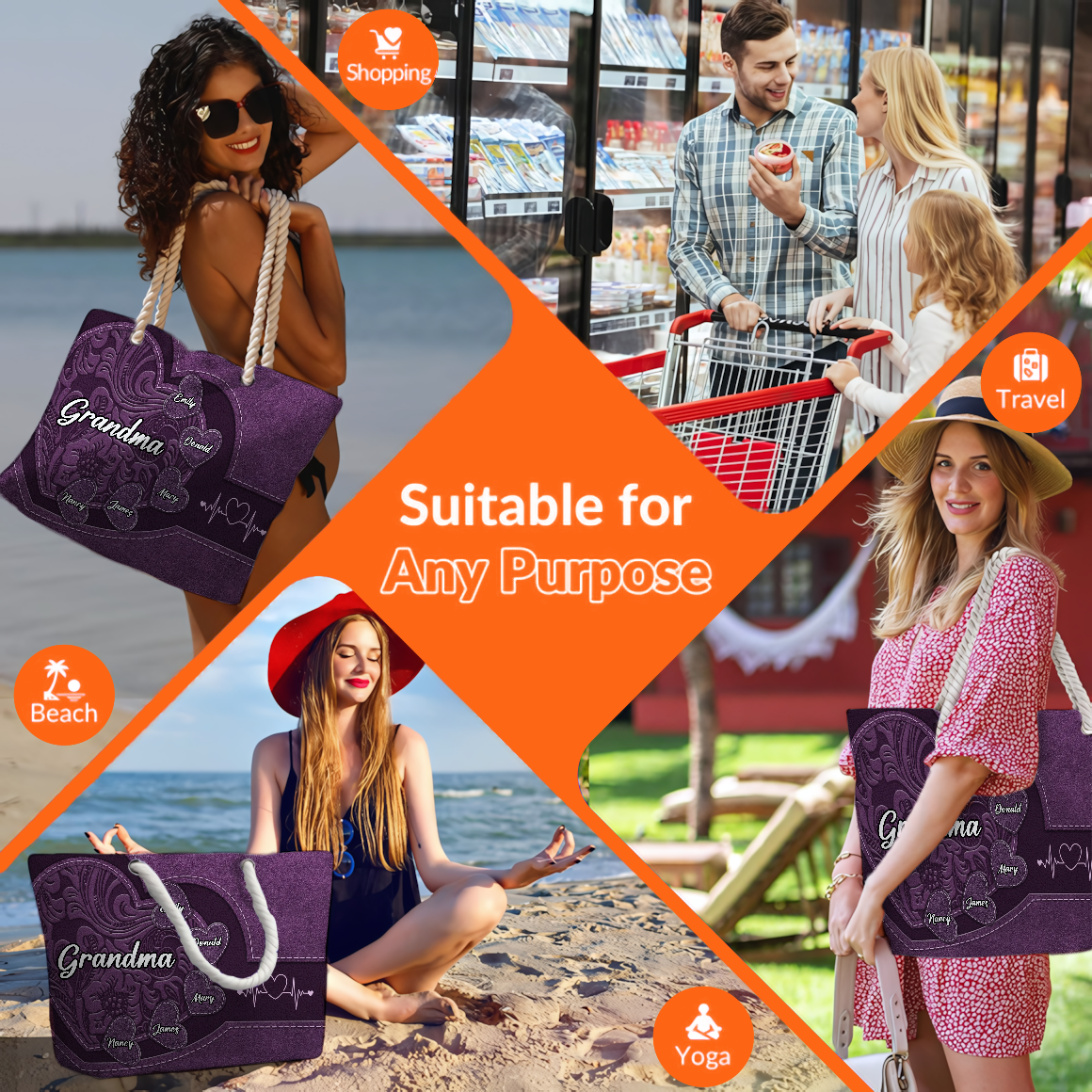 Custom Beach Bag with Kid's Name/little Sweethearts – Personalized Gift for Mom, Wife, or Grandma | Birthday, Mother's Day or any occasion