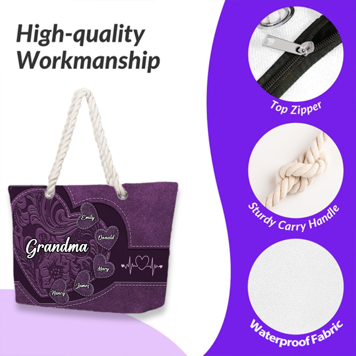 Custom Beach Bag with Kid's Name/little Sweethearts – Personalized Gift for Mom, Wife, or Grandma | Birthday, Mother's Day or any occasion