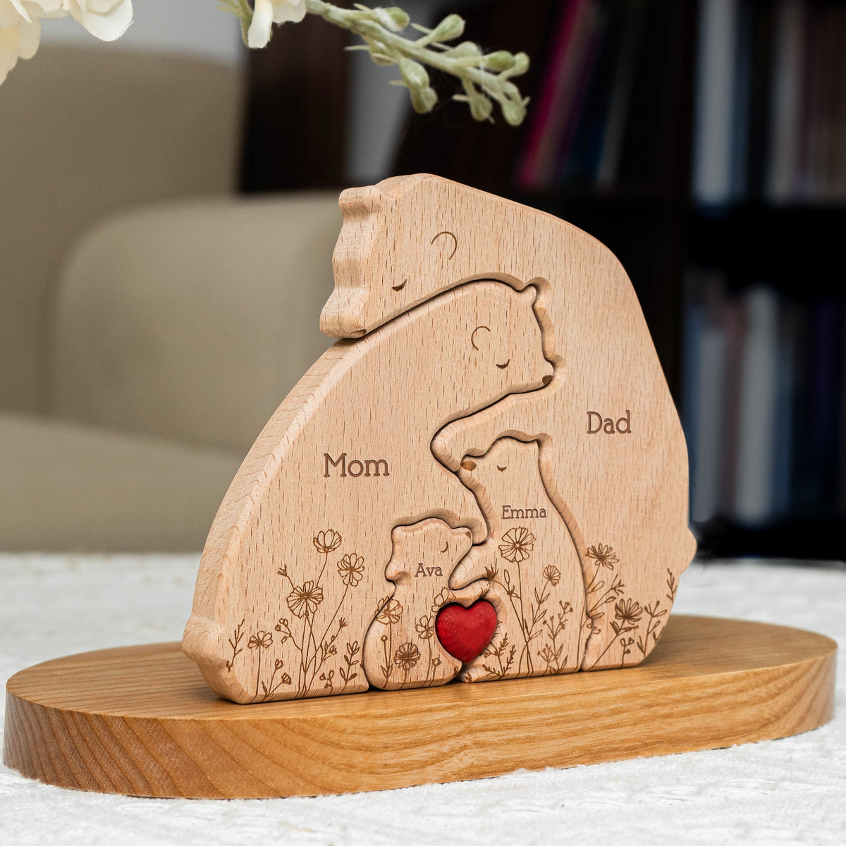 Bear Family Custom Name Floral -  Gift for Family Members, Parent, Grandparent, Mom and Dad, Grandma & Grandpa, Mother's Day, Father's Day