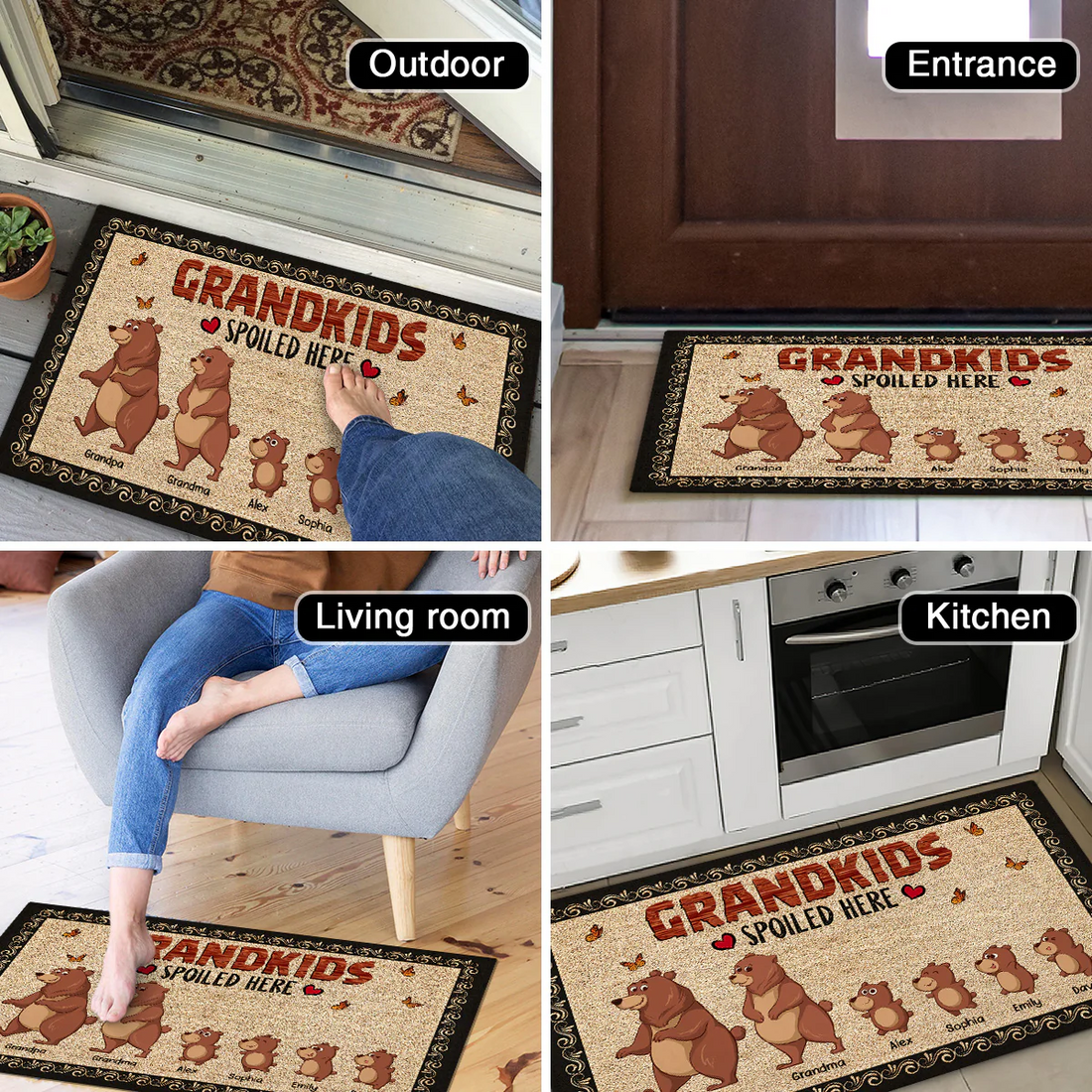 Bear Grandparents Grandkids Spoiled Here - Personalized Doormat - Gift For Grandma, Grandpa, Grandparents