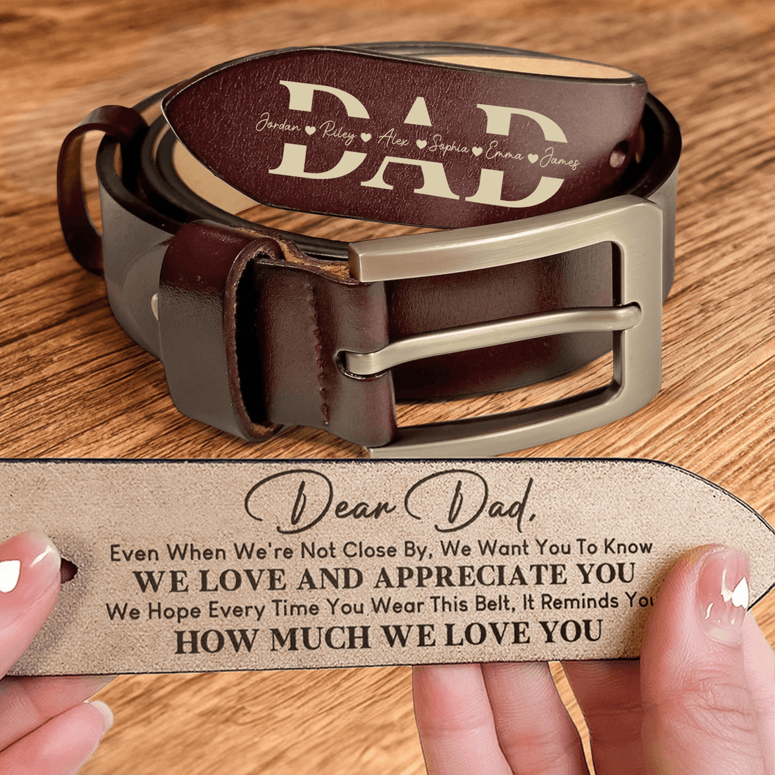 Personalized It Will Remind You How Much We Love You Dad leather belt, alternate view 3