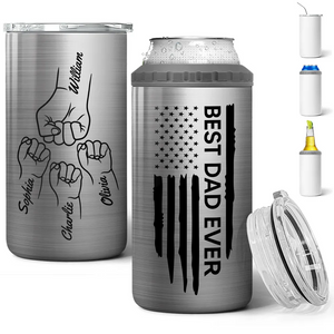 Best Dad Ever Fist Bump Outline Nation Flag - Personalized Can Cooler - Gift For Dad, Grandpa, Father's Day