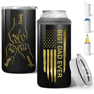 Best Dad Ever Fist Bump Outline Nation Flag - Personalized Can Cooler - Gift For Dad, Grandpa, Father's Day