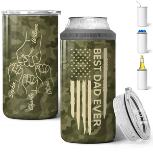 Best Dad Ever Fist Bump Outline Nation Flag - Personalized Can Cooler - Gift For Dad, Grandpa, Father's Day