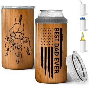 Best Dad Ever Fist Bump Outline Nation Flag - Personalized Can Cooler - Gift For Dad, Grandpa, Father's Day