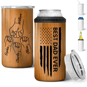 Best Dad Ever Fist Bump Outline Nation Flag - Personalized Can Cooler - Gift For Dad, Grandpa, Father's Day
