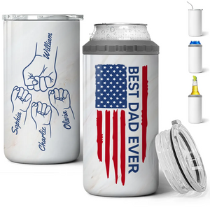 Best Dad Ever Fist Bump Outline Nation Flag - Personalized Can Cooler - Gift For Dad, Grandpa, Father's Day