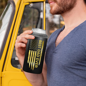 Best Dad Ever Fist Bump Outline Nation Flag - Personalized Can Cooler - Gift For Dad, Grandpa, Father's Day