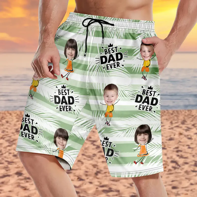 Custom Photo Best Dad Grandpa Ever - Personalized Unisex Beach Shorts - Gift for Dad, Papa, Grandpa, Papa
