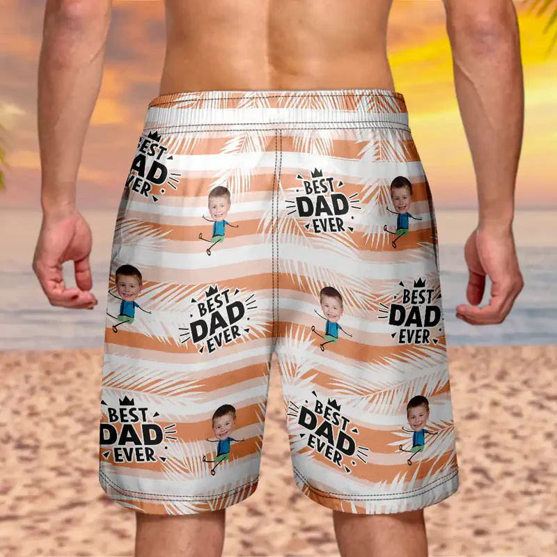 Custom Photo Best Dad Grandpa Ever - Personalized Unisex Beach Shorts - Gift for Dad, Papa, Grandpa, Papa