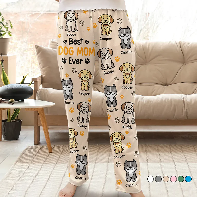 Custom Photo Best Dog Mom Ever Color Stick Figure Dog Cat - Personalized Pajama Pants - Gift For Dog Lovers, Cat Lovers