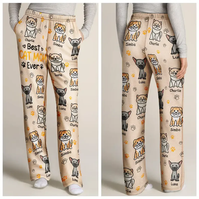 Custom Photo Best Dog Mom Ever Color Stick Figure Dog Cat - Personalized Pajama Pants - Gift For Dog Lovers, Cat Lovers