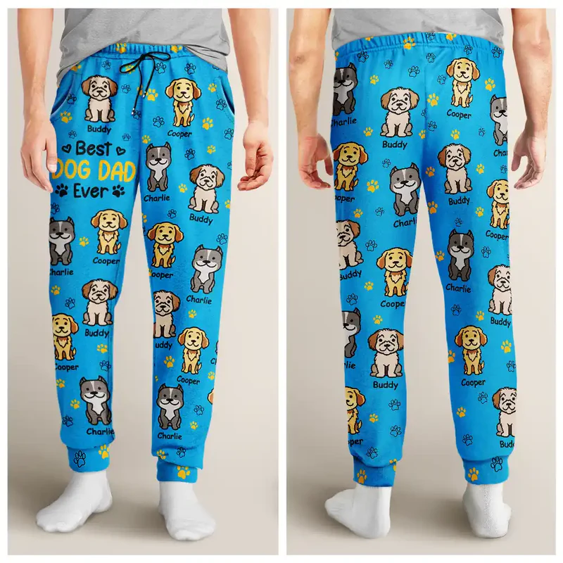 Custom Photo Best Dog Mom Ever Color Stick Figure Dog Cat - Personalized Pajama Pants - Gift For Dog Lovers, Cat Lovers