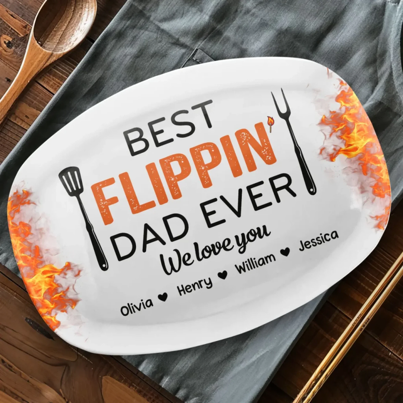 Best Flippin’ Dad Ever - Personalized Grilling Platter - Father's Day Gifts for Dad, Daddy, Papa, Grandpa